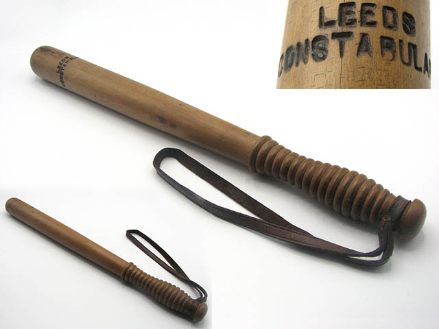 19th century Leeds Constabulary police truncheon with leather strap